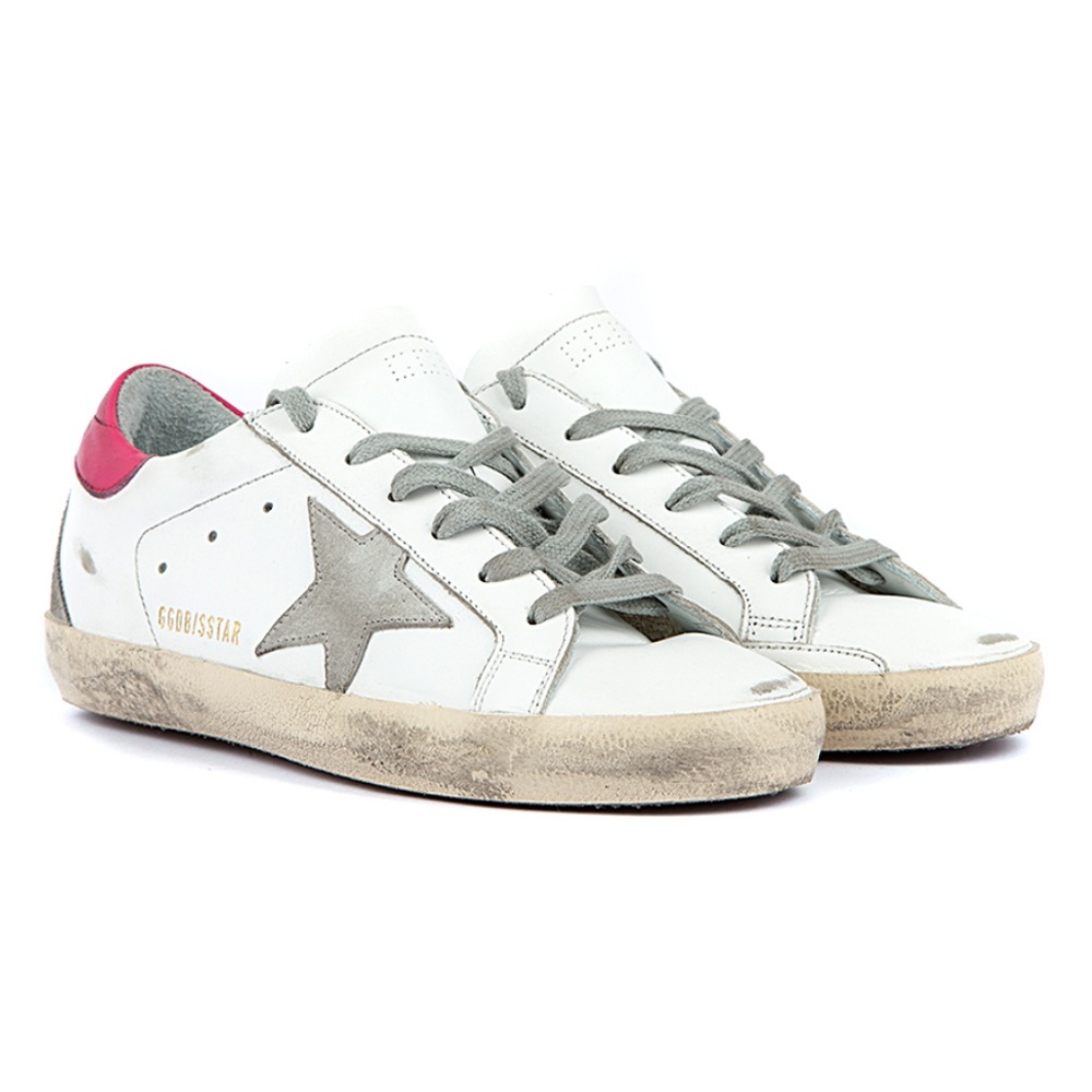 Golden Goose White w/ Pink Heel Low-Top Sneakers